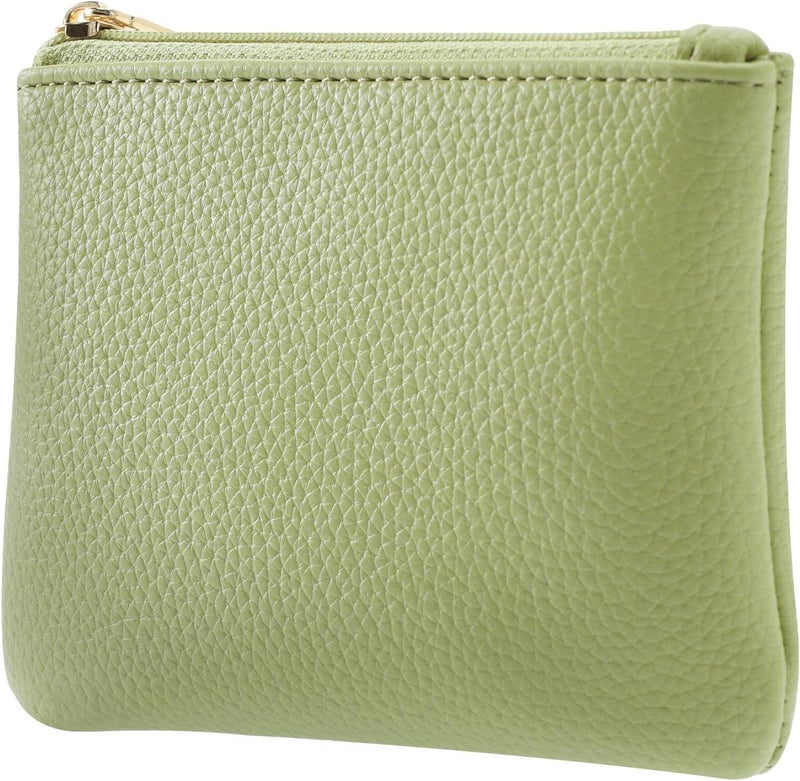 Chelmon PU Leather Coin Purse Pouch Change Holder Small With Zipper for Men Women 2 PCS Set (Black&Light Green) - Image 2